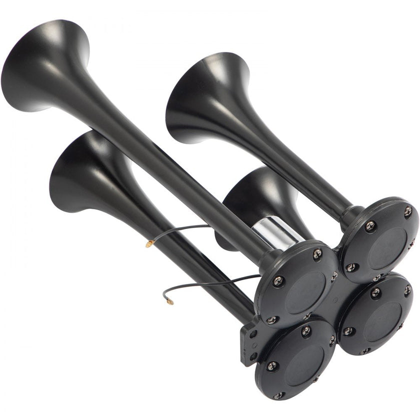 VEVOR 150DB Train Horns Kit for Trucks Super Loud with 120 PSI 12V Air Compressor 4 Trumpet Air Horn Compressor Tank For Any Vehicle Trucks Car Jeep Or SUV (Black)