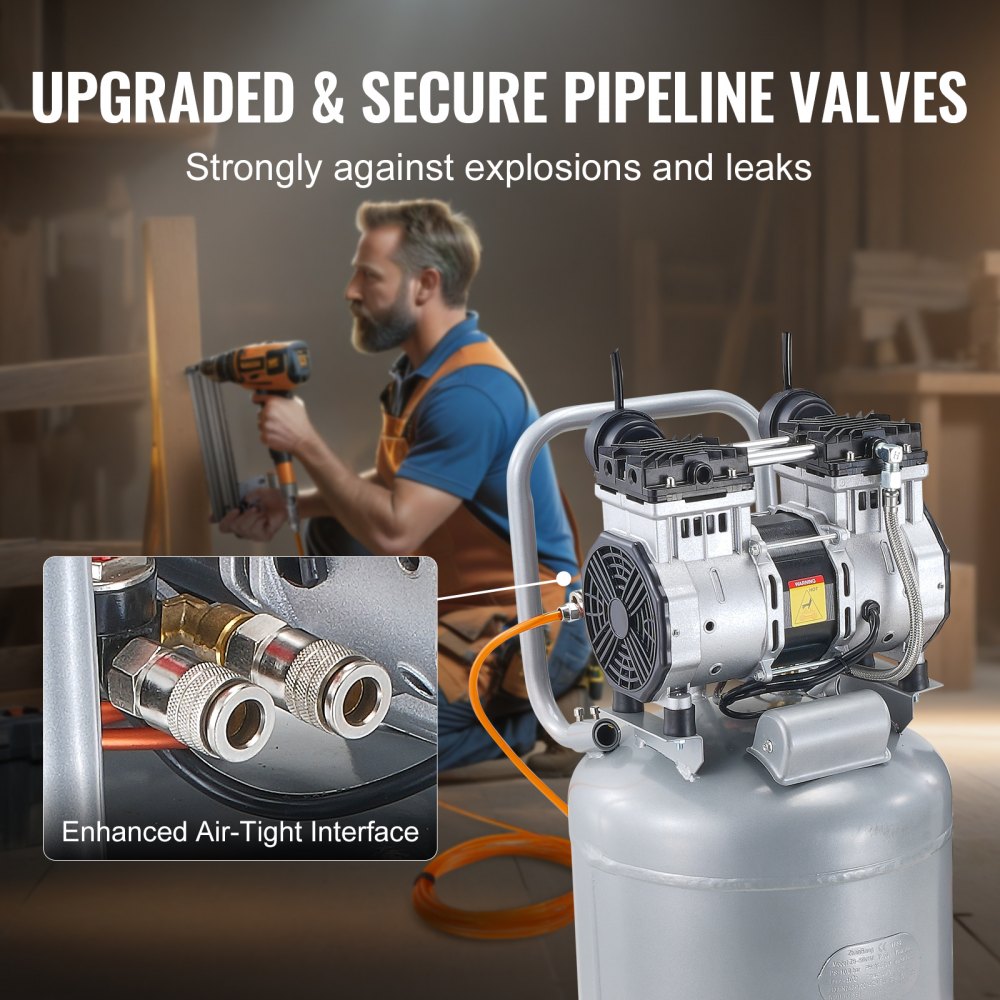 VEVOR 13 Gallon Air Compressor, 2HP 4.6 SCFM@90PSI Oil Free Air Compressor Tank with 125PSI Max Pressure, 66dB Ultra Quiet Compressor for Tire Inflation, Auto Repair, Spray Painting, Woodwork Nailing