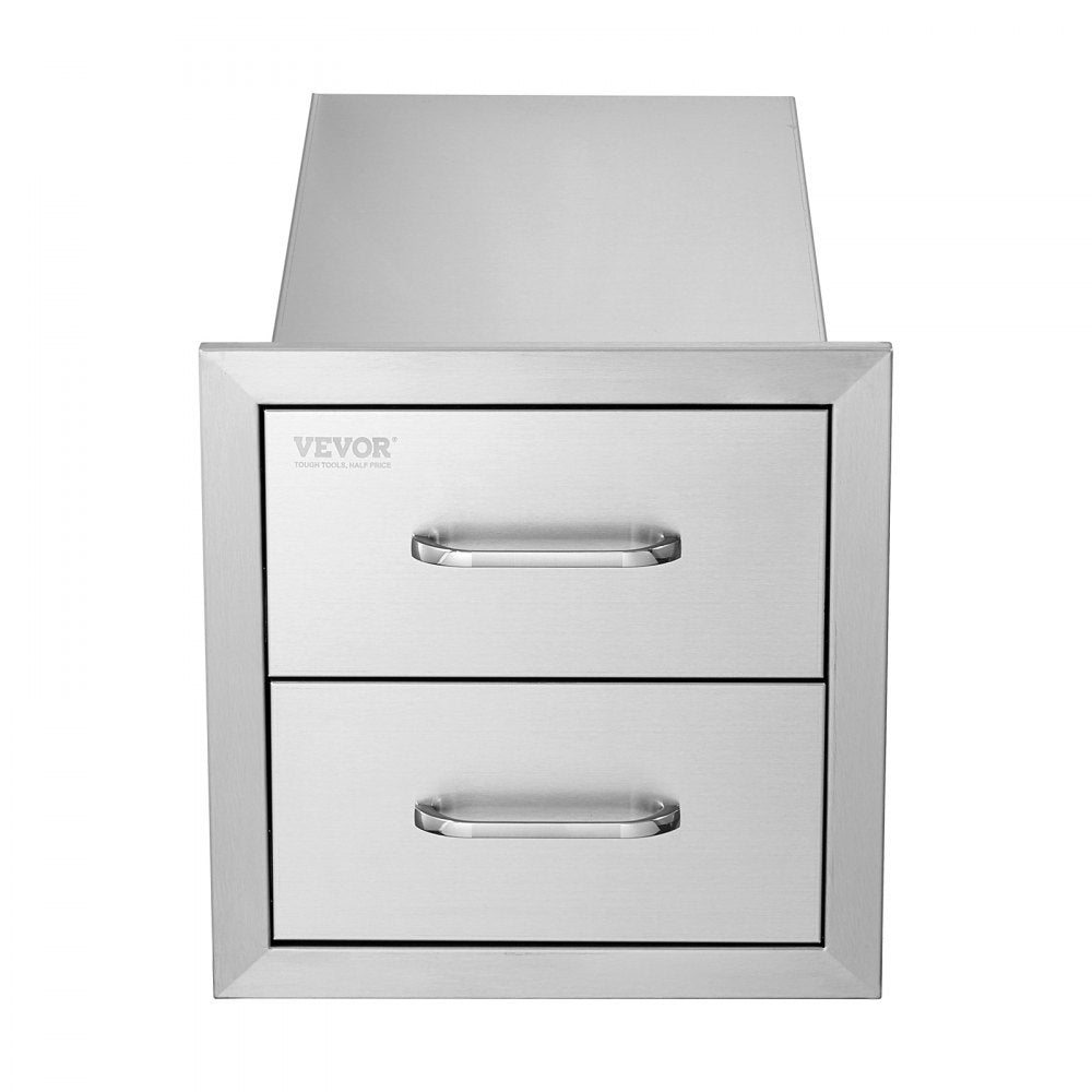 VEVOR Outdoor Kitchen Drawers 14W x 14.3H x 23D Inch, Flush Mount Double BBQ Drawers Stainless Steel with Handle, BBQ Island Drawers for Outdoor Kitchens or Grill Station