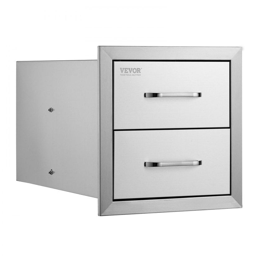 VEVOR Outdoor Kitchen Drawers 14W x 14.3H x 23D Inch, Flush Mount Double BBQ Drawers Stainless Steel with Handle, BBQ Island Drawers for Outdoor Kitchens or Grill Station