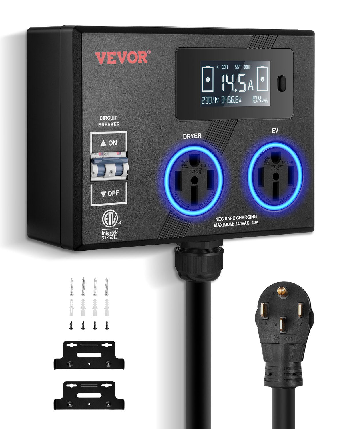 VEVOR NEMA Splitter for Dryer and EV NEMA 14-50P 2x 14-50R 3.4'' LCD Screen ETL