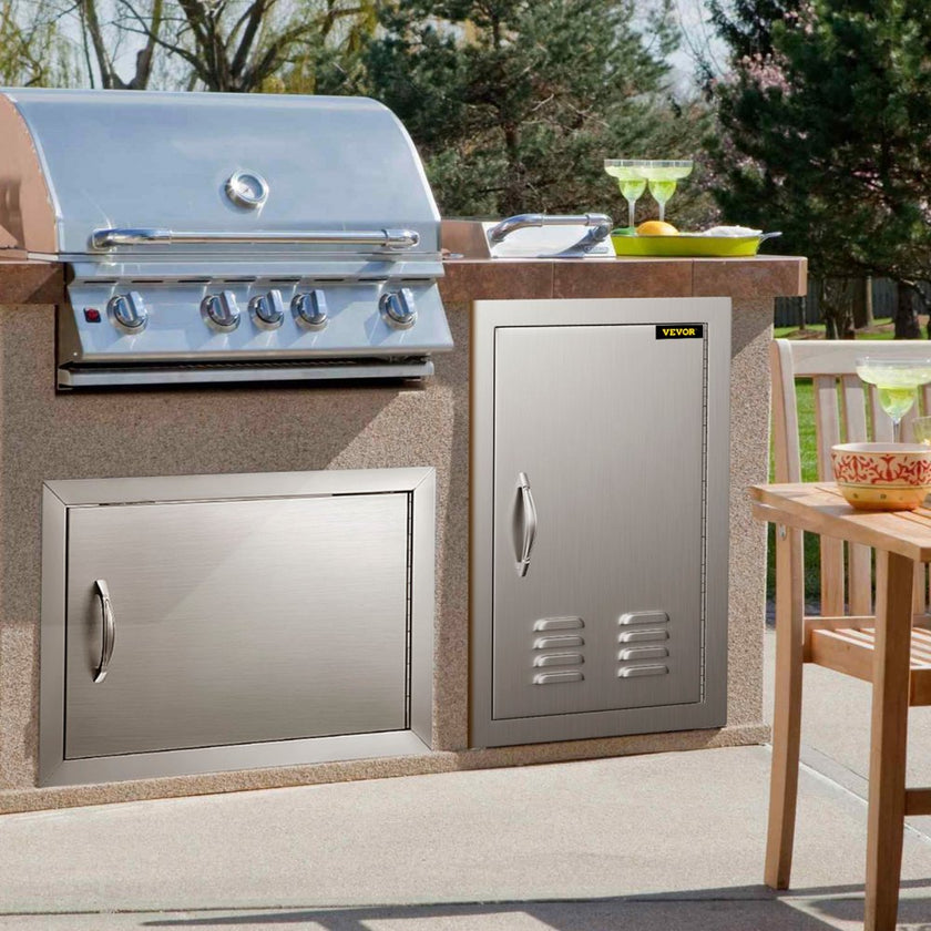 VEVOR Outdoor Kitchen 14W x 20H Inch Wall Construction Stainless Steel Flush Mount for BBQ Island, Single Door with Vents