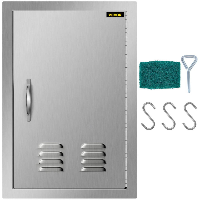 VEVOR Outdoor Kitchen 14W x 20H Inch Wall Construction Stainless Steel Flush Mount for BBQ Island, Single Door with Vents