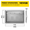 VEVOR 20W x 14H Inch BBQ Access Single Door with Vents Horizontal BBQ Island Door Stainless Steel Outdoor Kitchen Doors for Commercial BBQ Grid