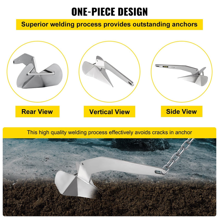 VEVOR Delta Style Boat Anchor 17 LB Boat Anchor Stainless Steel Delta Style 22-38 FT Anchor for Boats