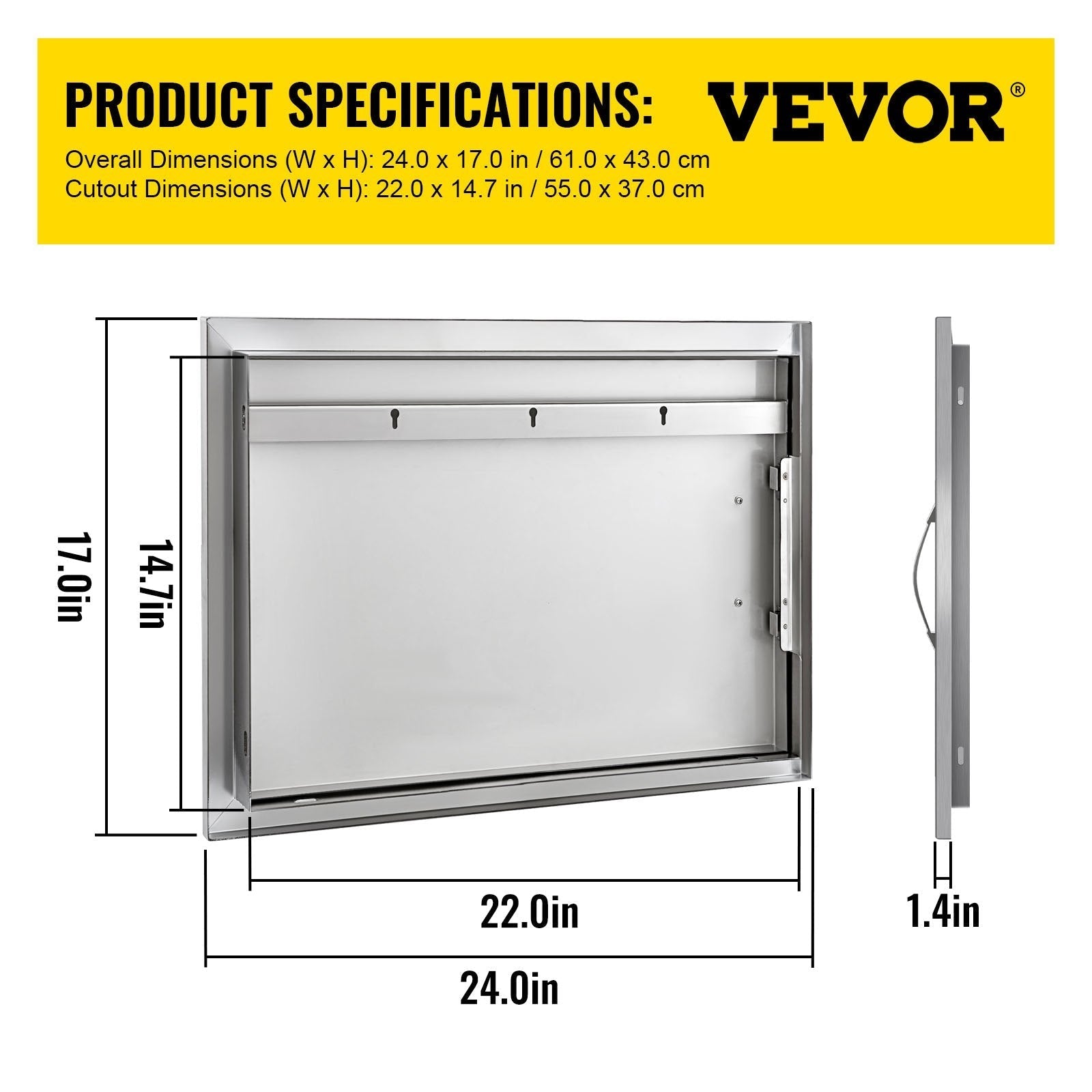 VEVOR BBQ Access Door 24W x 17H Inch, Horizontal Single BBQ Door Stainless Steel, Outdoor Kitchen Doors for BBQ Island, Grill Station, Outside Cabinet