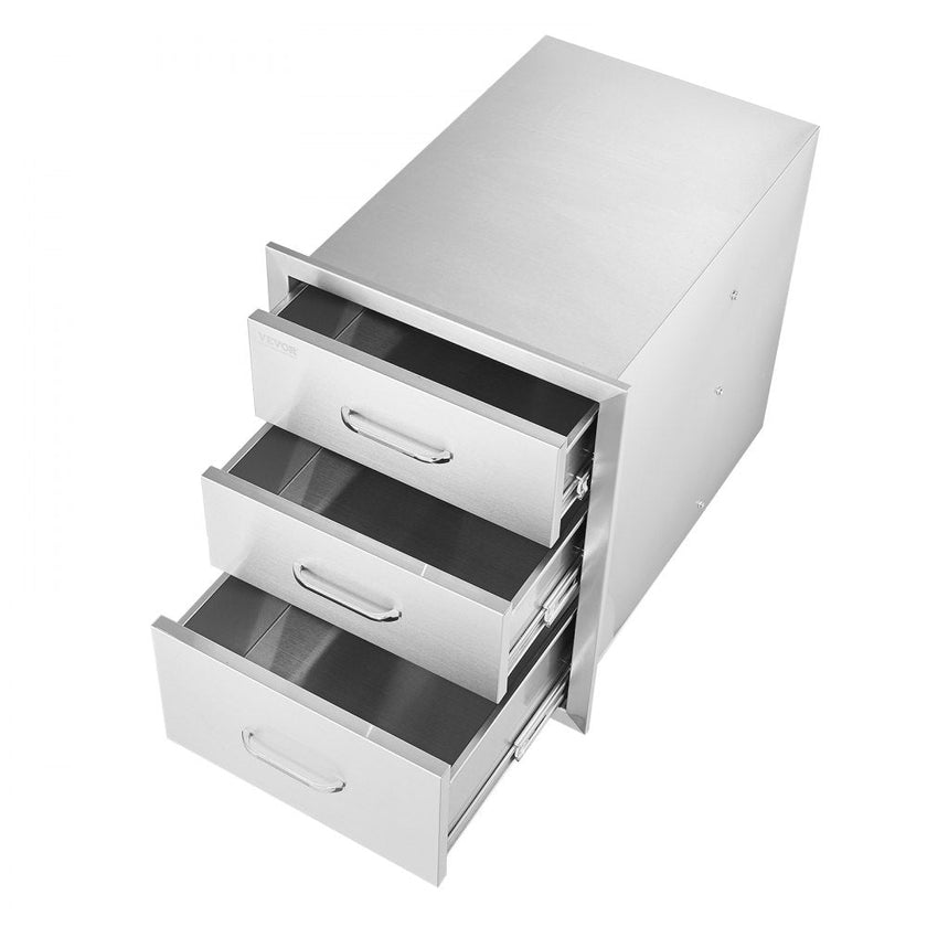 VEVOR 18x23 Inch Outdoor Kitchen Stainless Steel Triple Access BBQ Drawers with Chrome Handle, 18 x23 x 23 Inch