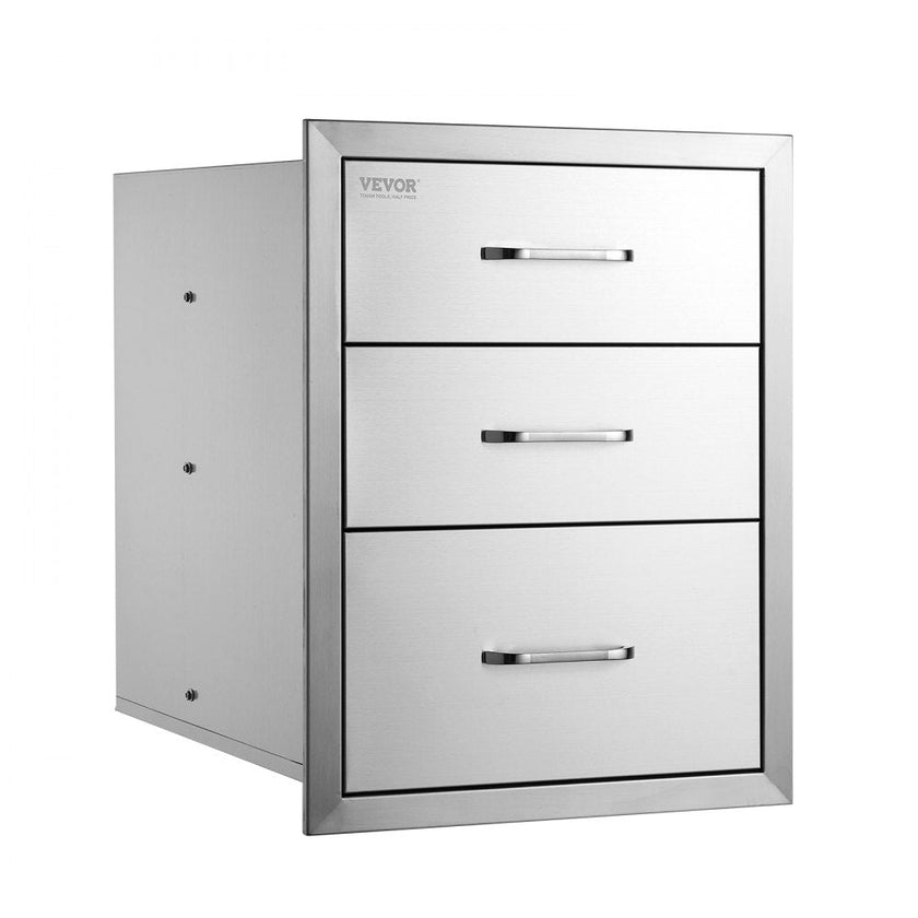 VEVOR 18x23 Inch Outdoor Kitchen Stainless Steel Triple Access BBQ Drawers with Chrome Handle, 18 x23 x 23 Inch