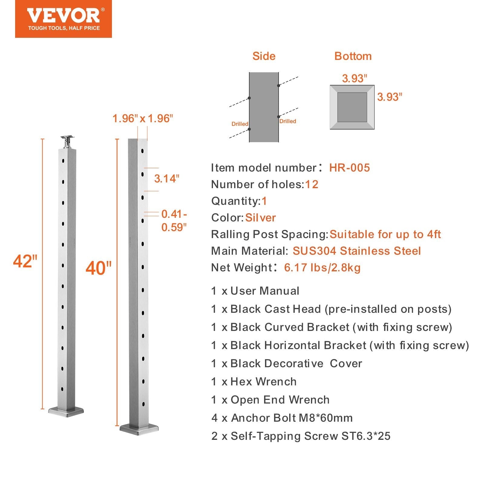 VEVOR Cable Railing Post, 42
