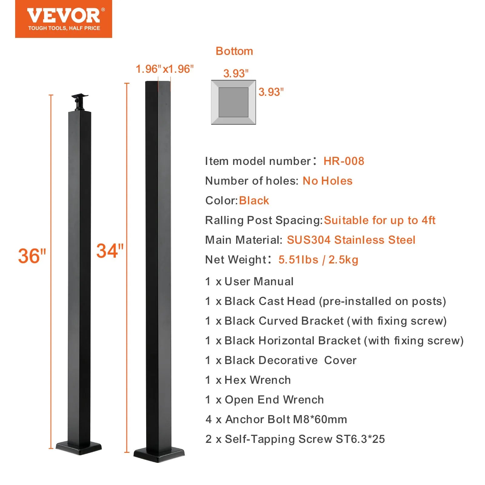 VEVOR Cable Railing Post, 36