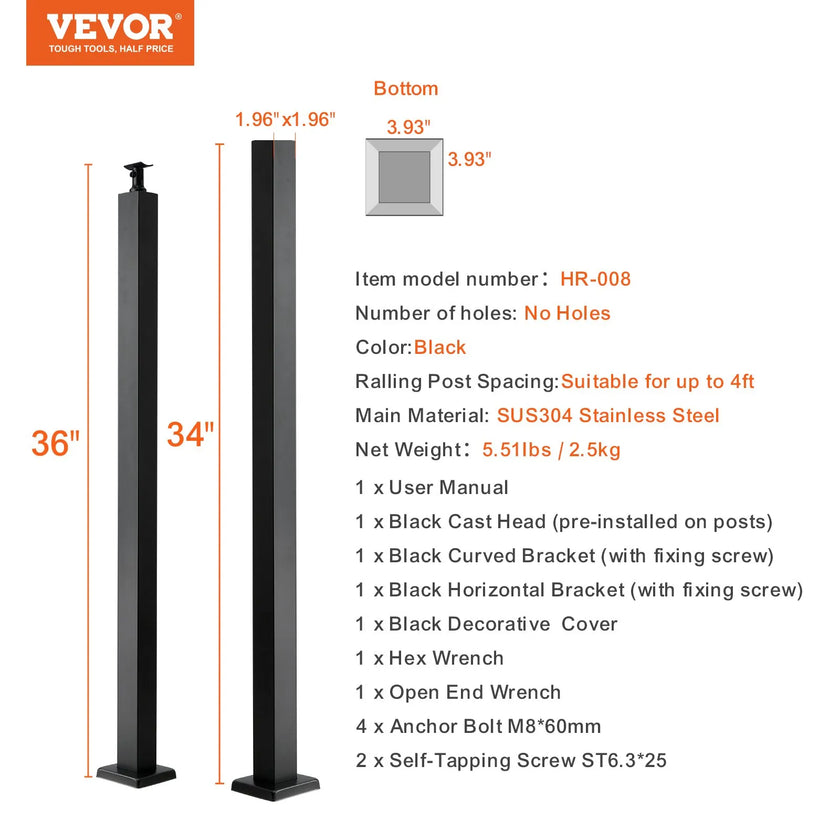 VEVOR Cable Railing Post, 36