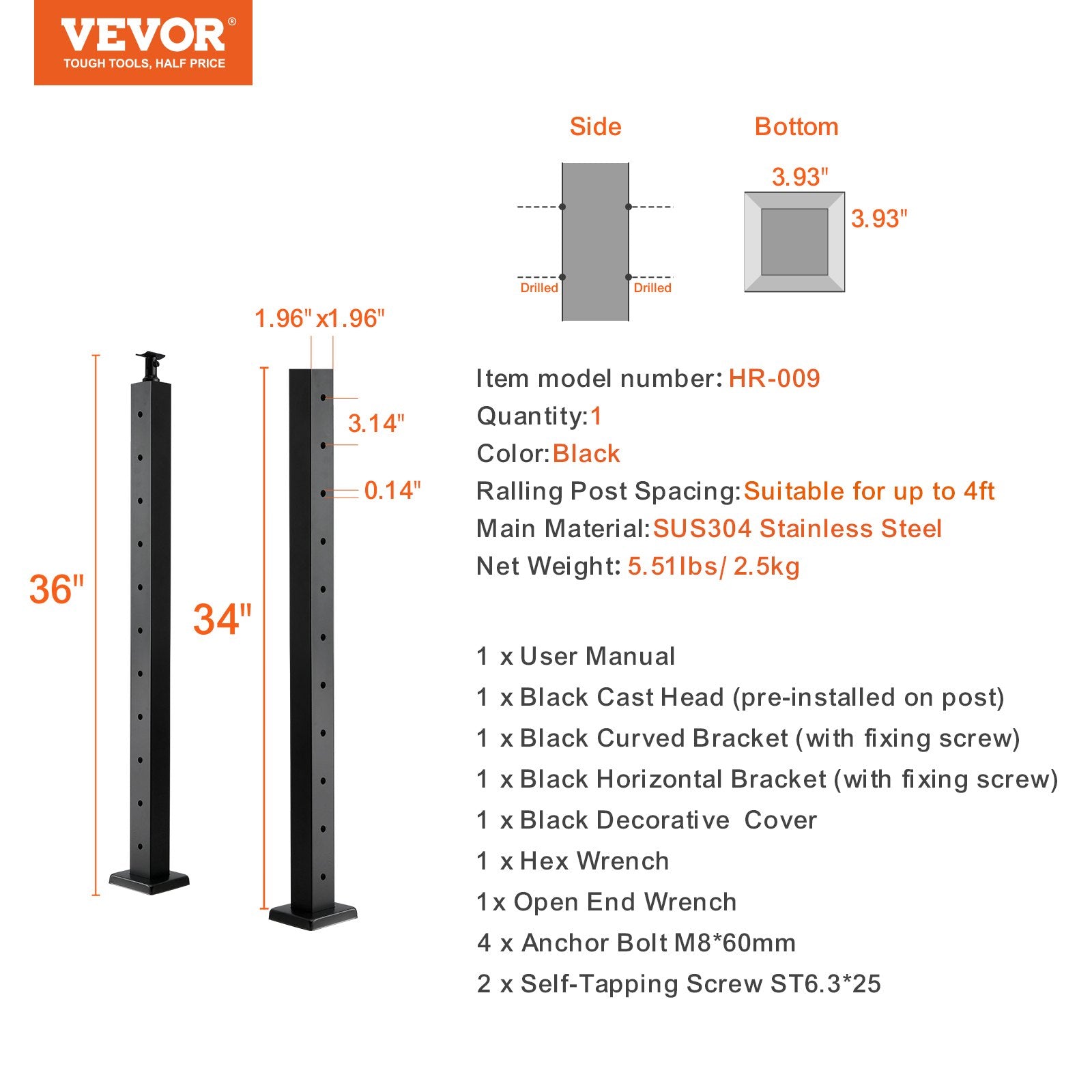 VEVOR Cable Railing Post, 36
