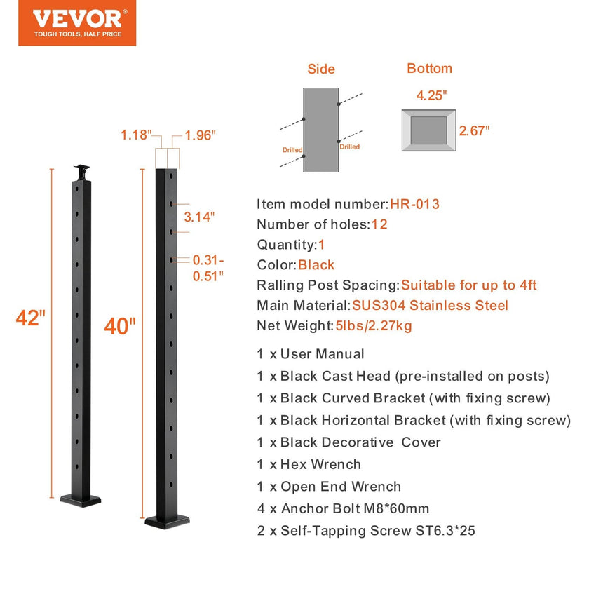 VEVOR Cable Railing Post, 42