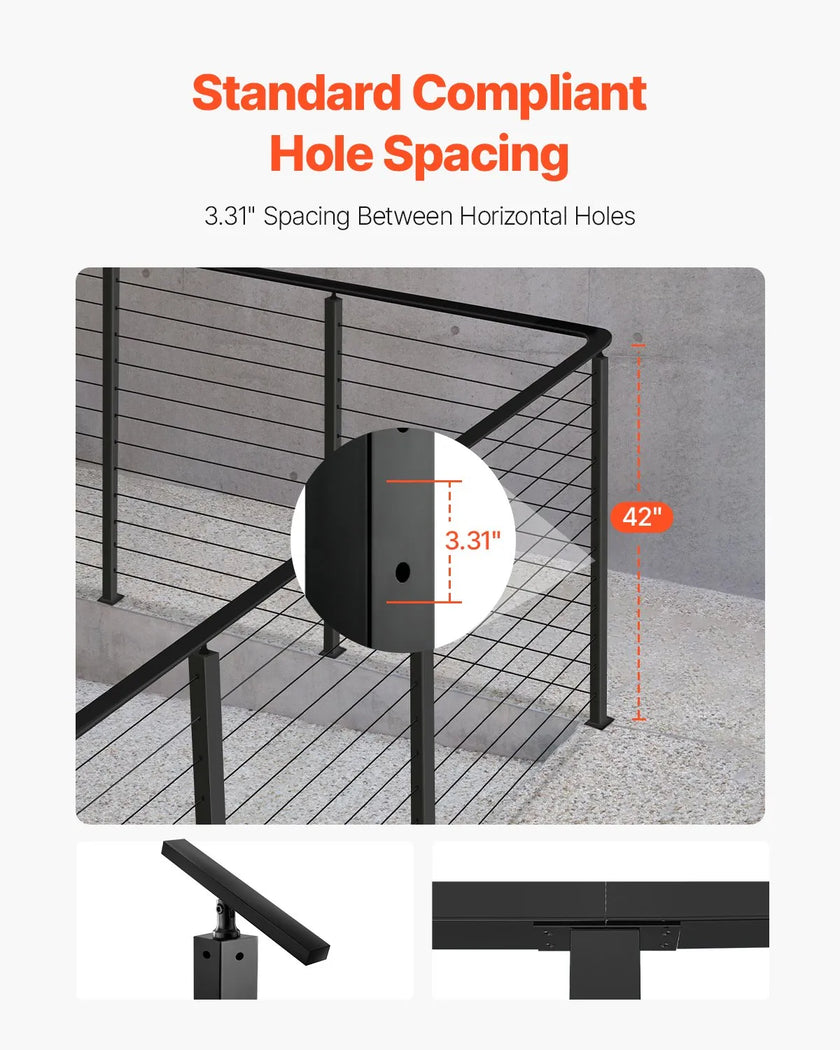 VEVRO Cable Railing Post 42x2x2 Inch with L-Shaped Holes 1JZLGZXHS1065S1EW001V0