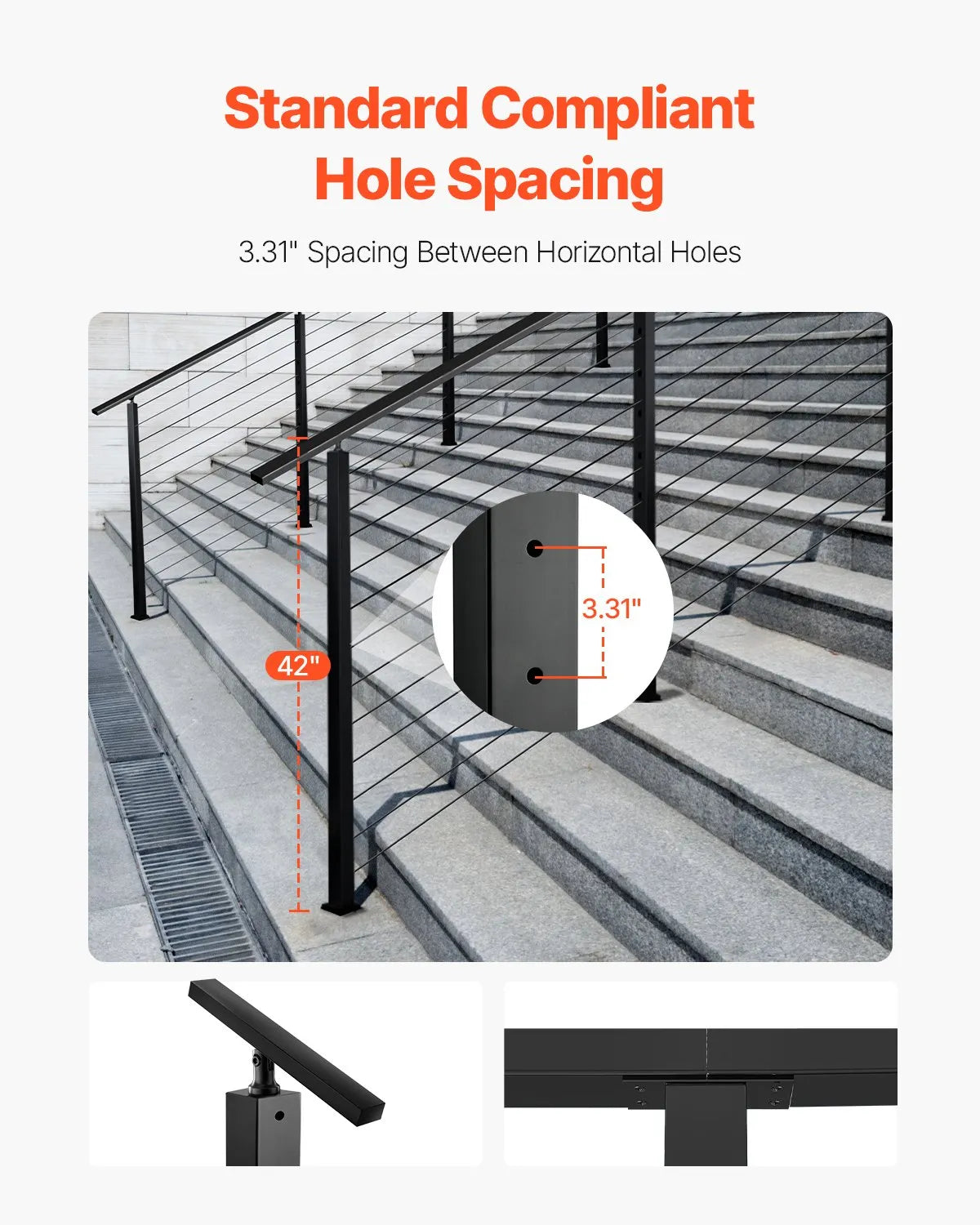 VEVOR Cable Railing Post 42x2x2 In with 30° Angled Holes 1JZLGZXHS106W3XAA001V0