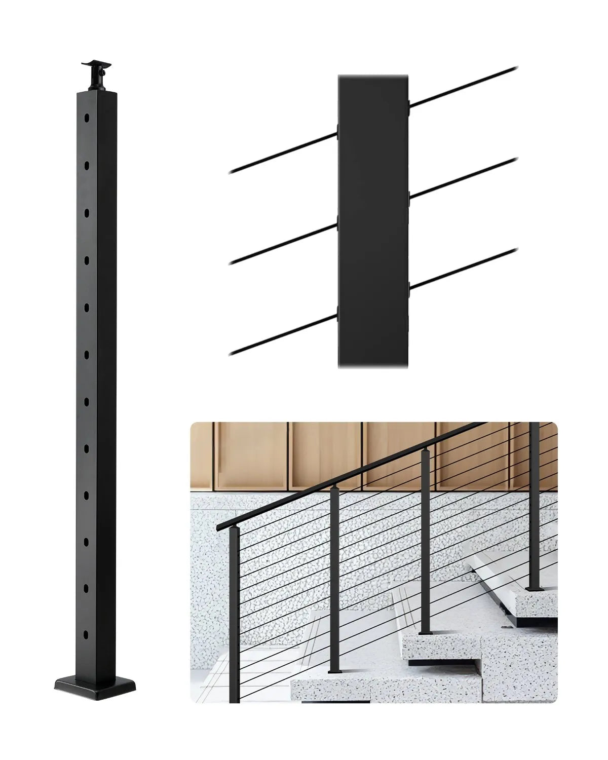 VEVOR Cable Railing Post 42x2x2 In with 30° Angled Holes 1JZLGZXHS106W3XAA001V0