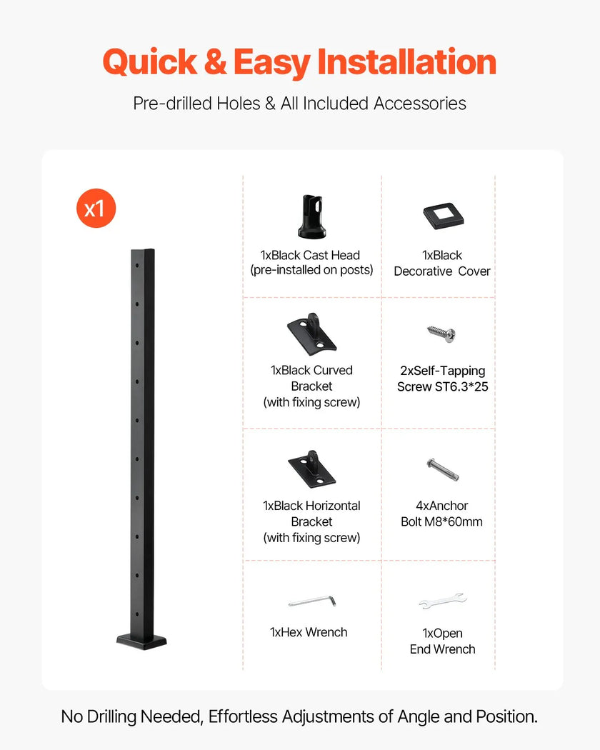 VEVOR Cable Railing Post 36x2x2 In Horizontal-Hole Post 1JZLGZXHS9148RVYS001V0