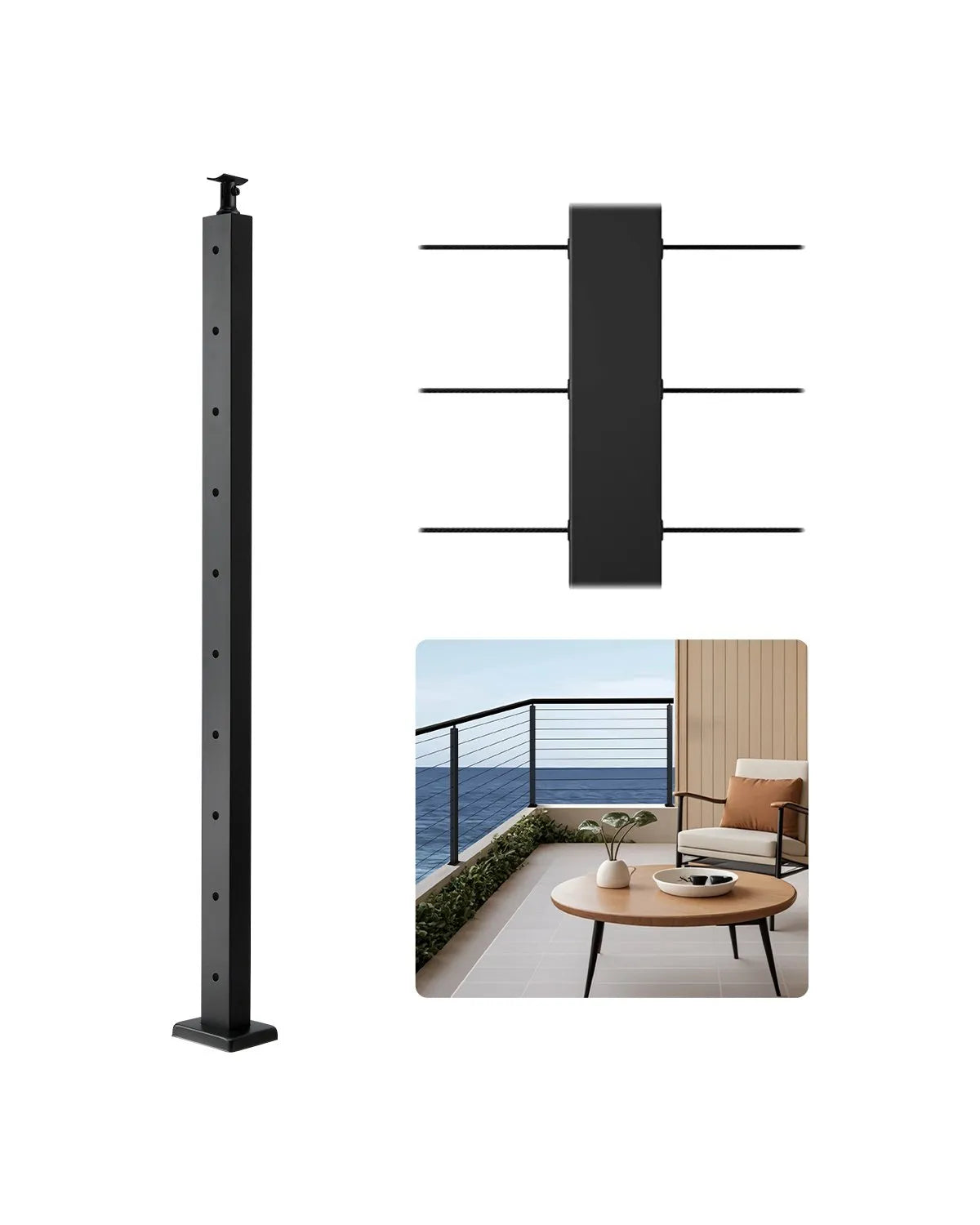 VEVOR Cable Railing Post 36x2x2 In Horizontal-Hole Post 1JZLGZXHS9148RVYS001V0