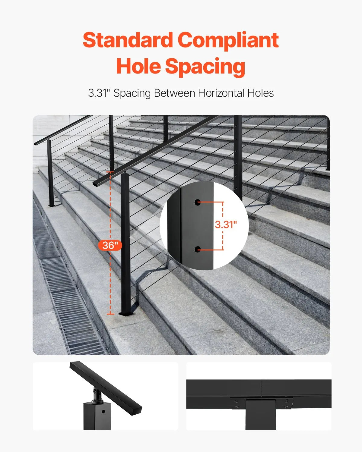 VEVOR Cable Railing Post 36x2x2 In with 30° Angled Holes 1JZLGZXHS914YIVIS001V0