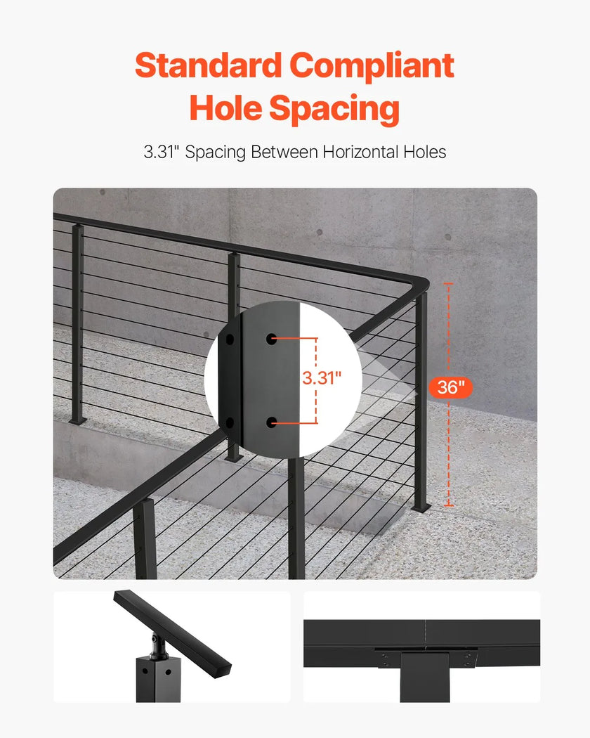 VEVRO Cable Railing Post 36x2x2 Inch with L-Shaped Holes 1JZLGZXHS914ZPBNY001V0