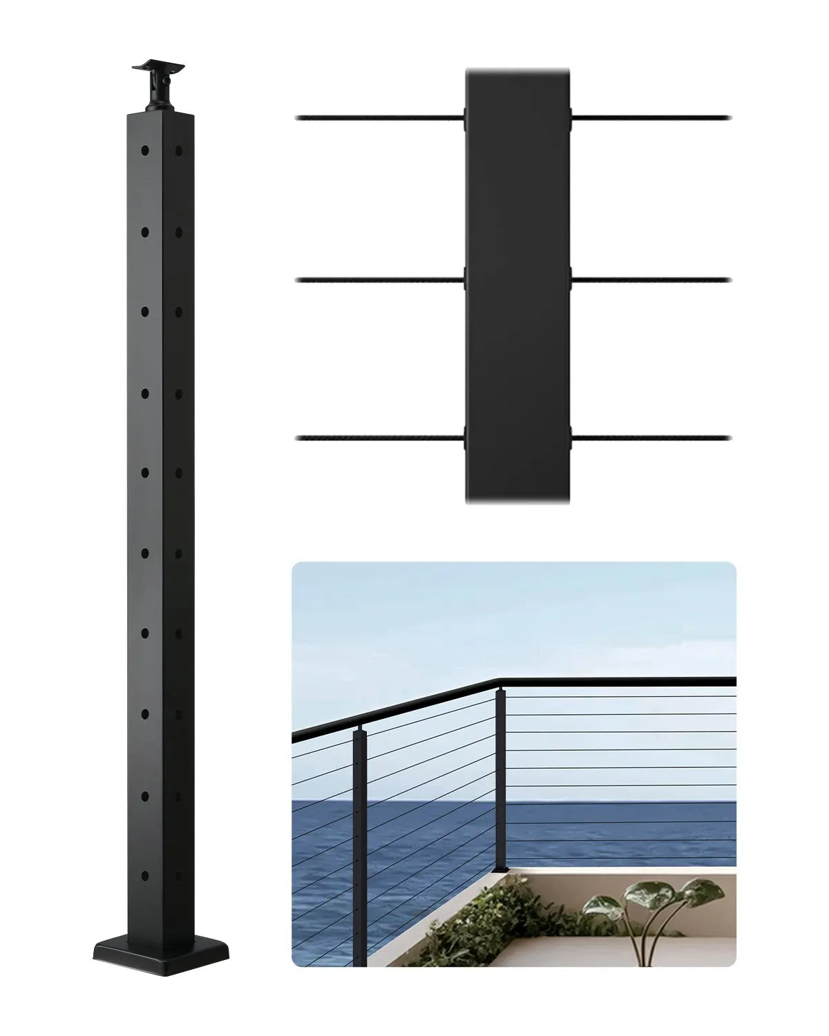 VEVRO Cable Railing Post 36x2x2 Inch with L-Shaped Holes 1JZLGZXHS914ZPBNY001V0