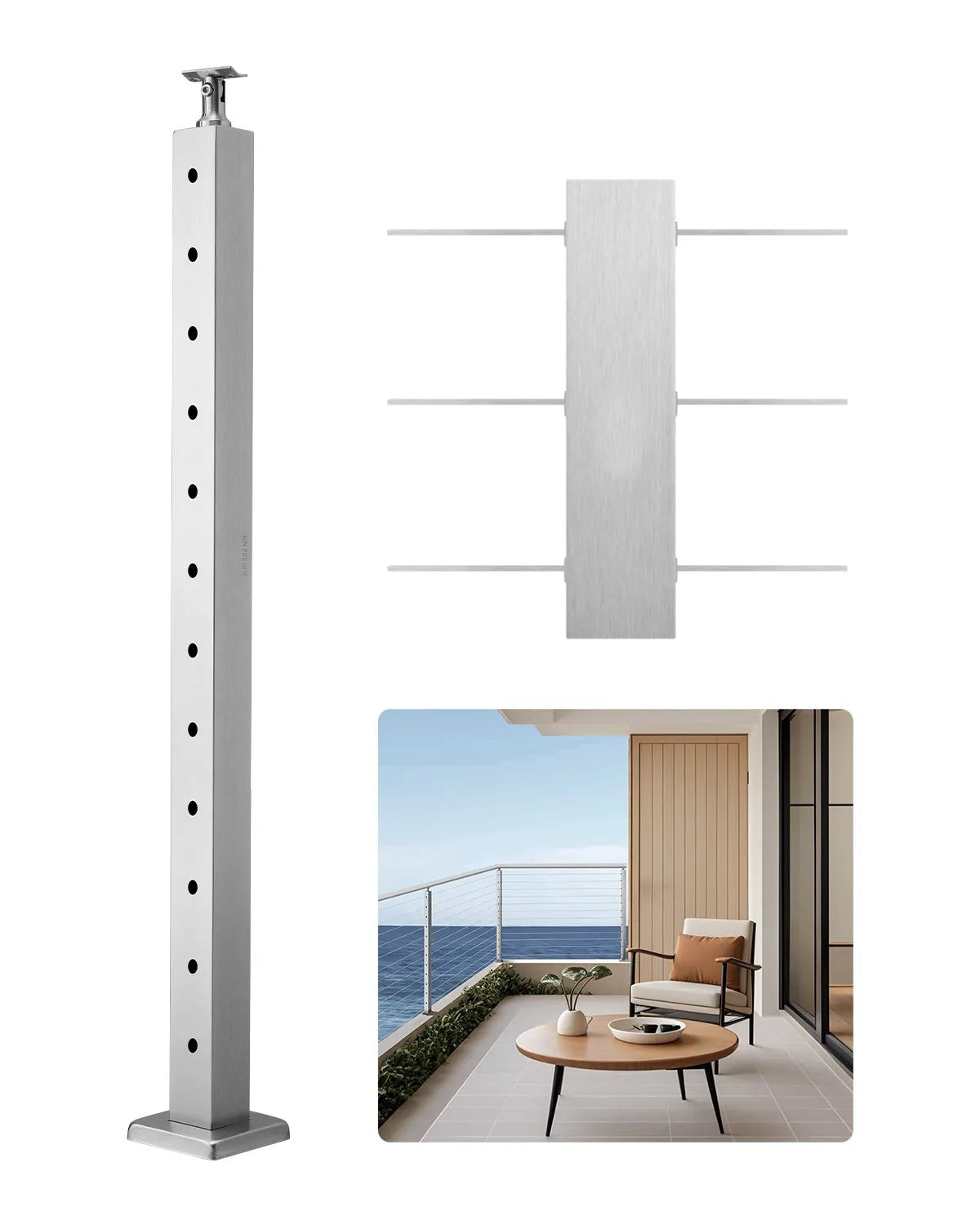 VEVOR Cable Railing Post 42x2x2 Inch Pre-Drilled Post 1JZLGZXYS1061EF8W001V0