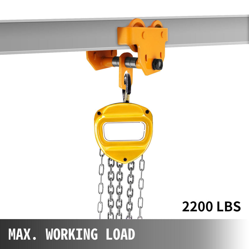 VEVOR Heavy Duty Manual 2200LBS Capacity Plain 1 Ton Push Track Roller Trolley Crane Lift Dual Wheels Garage Hoist for Straight Curved I Beam