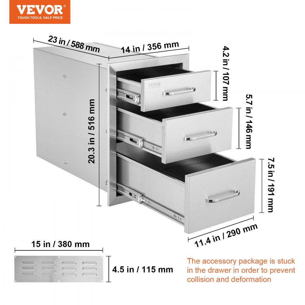 BBQ Island/ Outdoor Kitchen Triple Drawers 20.25