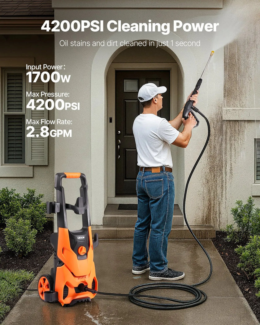 VEVOR Electric Pressure Washer Max 4200 PSI 2.8 GPM with Nozzles & Foam Cannon