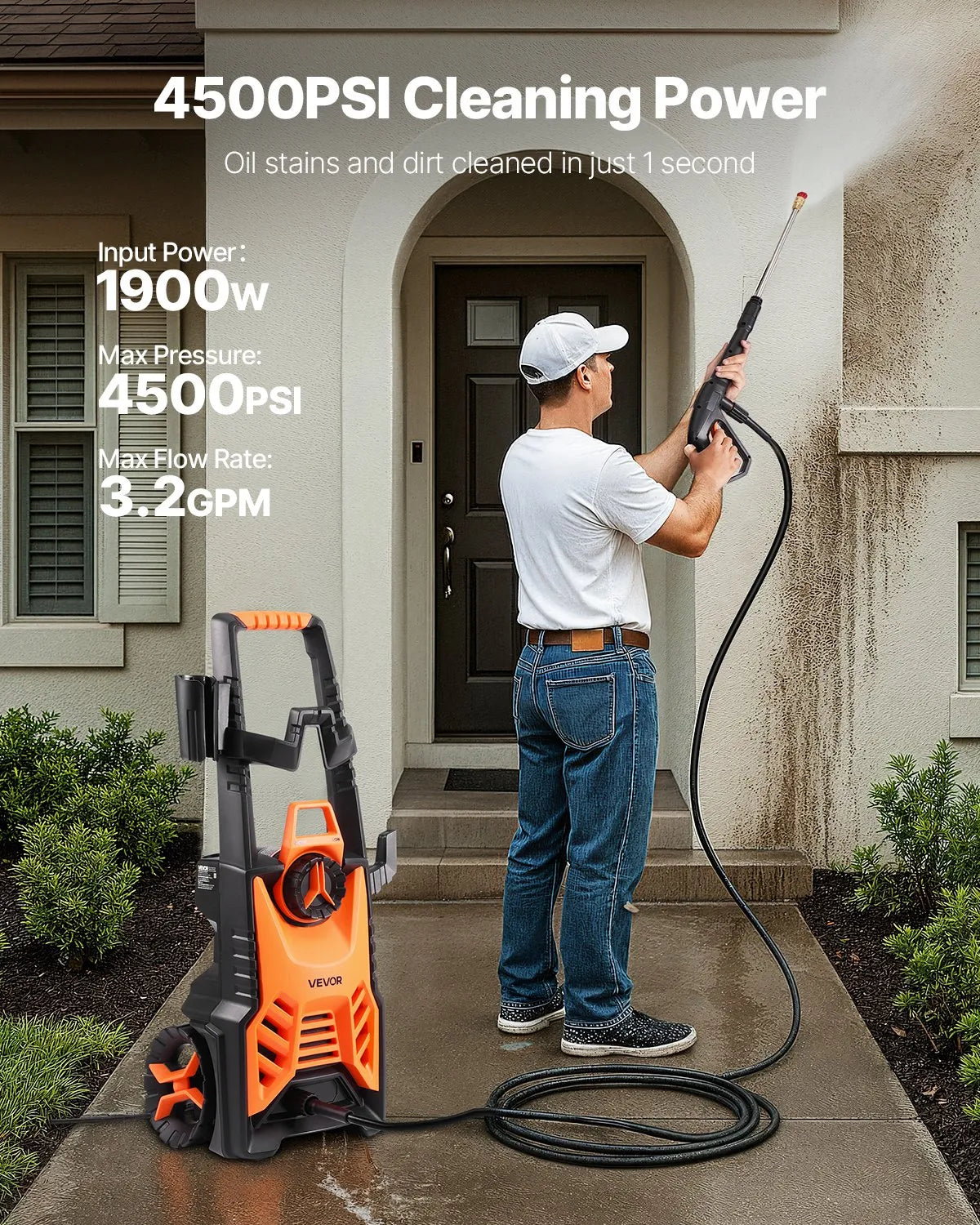 VEVOR Electric Pressure Washer Max 4500 PSI 3.2 GPM with Nozzles & Foam Cannon