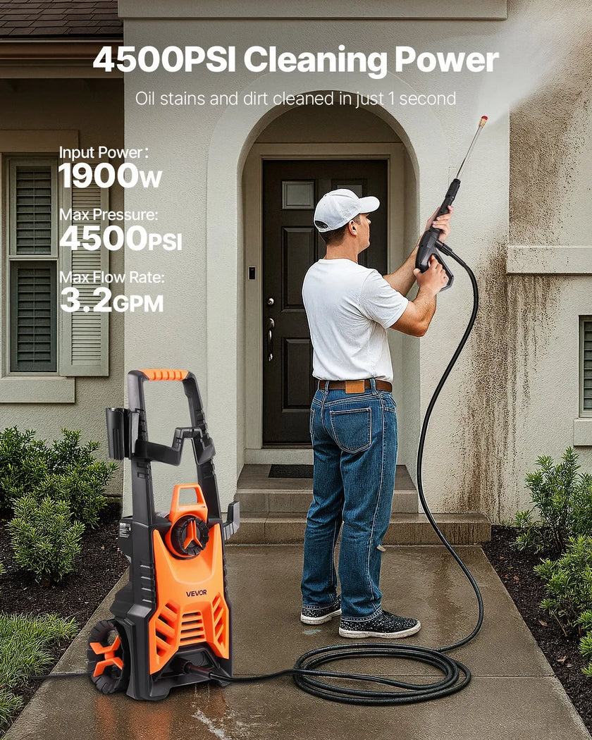VEVOR Electric Pressure Washer Max 4500 PSI 3.2 GPM with Nozzles & Foam Cannon