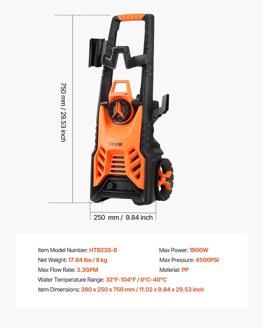 VEVOR Electric Pressure Washer Max 4500 PSI 3.2 GPM with Nozzles & Foam Cannon
