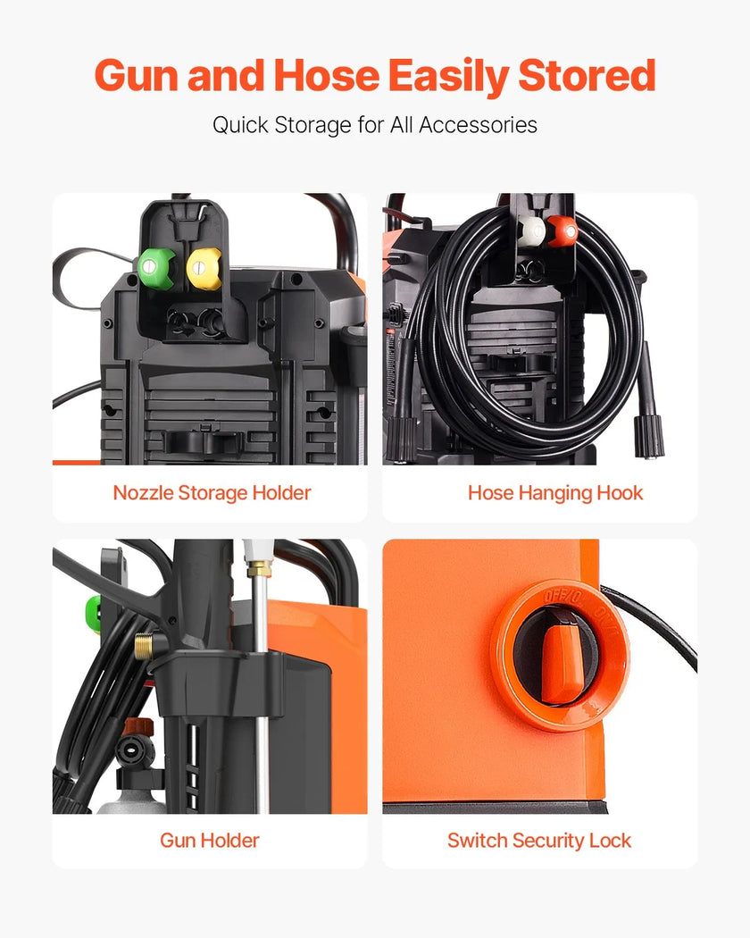 VEVOR Electric Pressure Washer Max 2700 PSI 1.8 GPM with Nozzles & Foam Cannon
