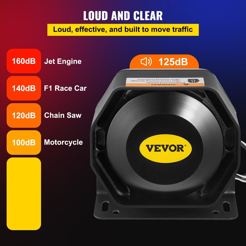 VEVOR Siren Bundle 8 Tones Emergency Warning Siren, 200W, with PA Speaker MIC System Vehicle Siren Box Fit for Police, Ambulance, Fire Fighting and Engineer Vehicles