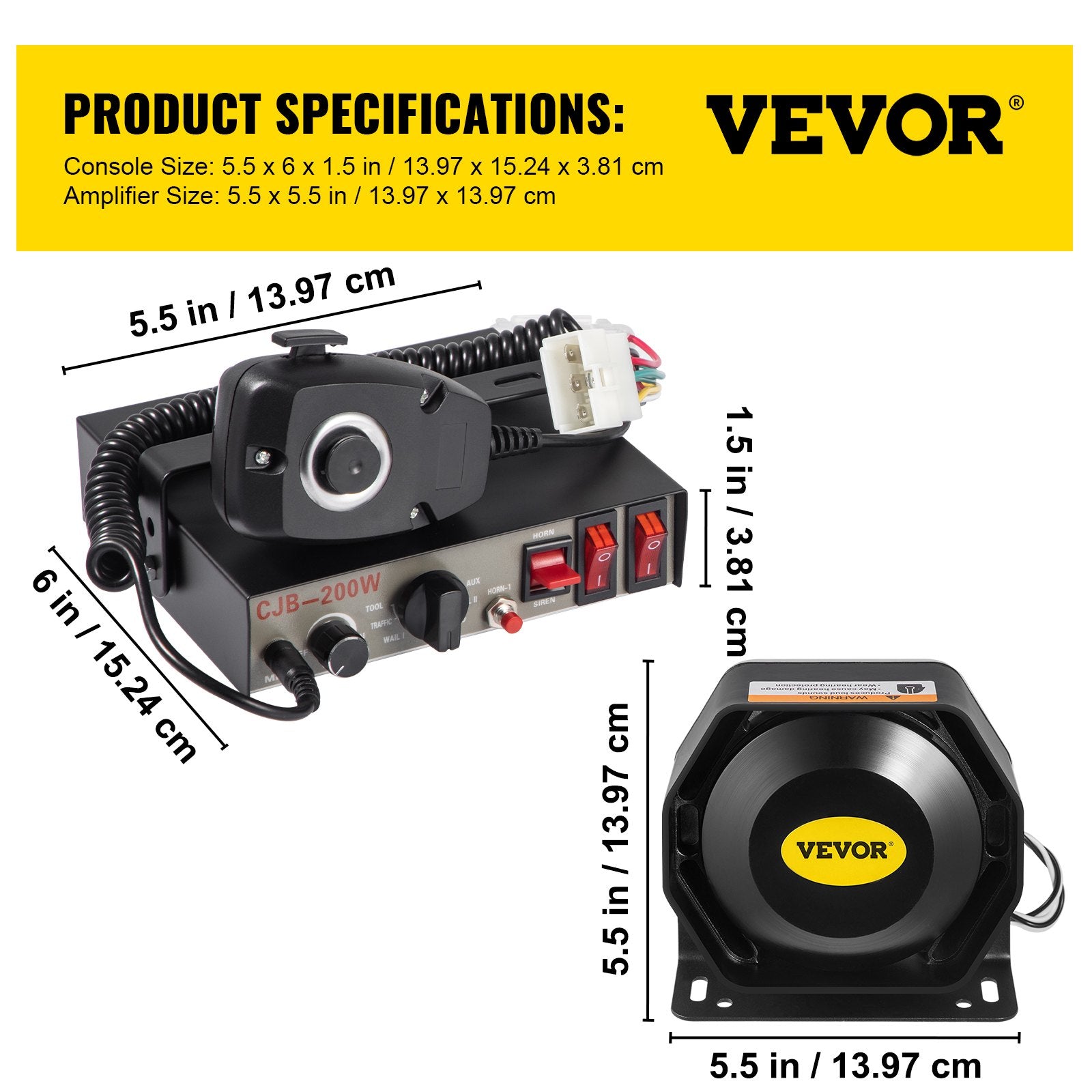 VEVOR Siren Bundle 8 Tones Emergency Warning Siren, 200W, with PA Speaker MIC System Vehicle Siren Box Fit for Police, Ambulance, Fire Fighting and Engineer Vehicles