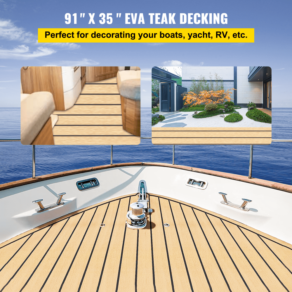 VEVOR Boat Decking Sheet 6MM Thick Non-Skid EVA Foam Faux Teak Decking Self-Adhesive Marine Yacht RV Swimming Pool Garden Boat Flooring Sheet 90.5