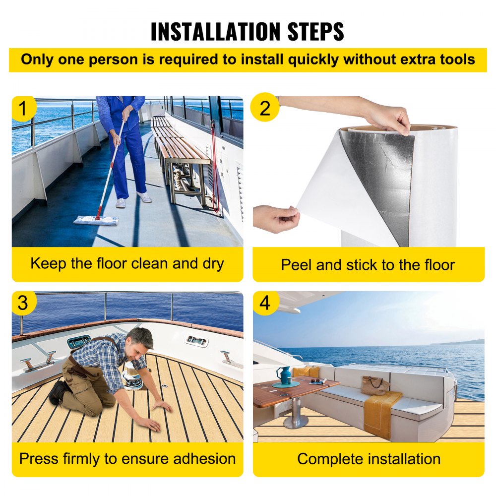 VEVOR Boat Decking Sheet 6MM Thick Non-Skid EVA Foam Faux Teak Decking Self-Adhesive Marine Yacht RV Swimming Pool Garden Boat Flooring Sheet 90.5