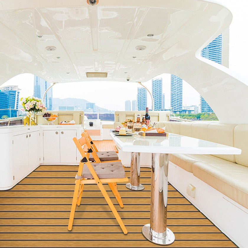 VEVOR 94.5 X 47 Inch EVA Foam Faux Teak Non-Slippery Self-Adhesion Decking Sheet for RV Swimming Pool Garden Boat Yacht Marine Flooring in Wet Dry Conditions (Brown with Black Lines)