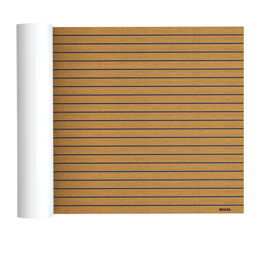 VEVOR 94.5 X 47 Inch EVA Foam Faux Teak Non-Slippery Self-Adhesion Decking Sheet for RV Swimming Pool Garden Boat Yacht Marine Flooring in Wet Dry Conditions (Brown with Black Lines)
