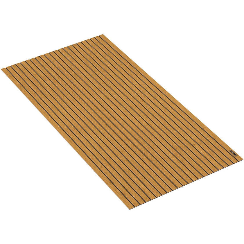 VEVOR 94.5 X 47 Inch EVA Foam Faux Teak Non-Slippery Self-Adhesion Decking Sheet for RV Swimming Pool Garden Boat Yacht Marine Flooring in Wet Dry Conditions (Brown with Black Lines)
