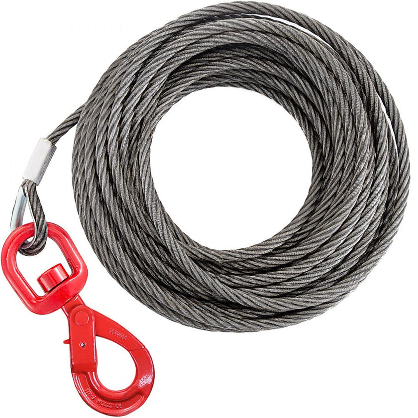 VEVOR Winch Cable 4400 lbs Capacity, Winch Wire Cable 50 Ft Length, Steel Cable Wire Rope with Self-locking Swivel Hook, 3/8 Inch Steel Core Winch Cable with Hook, for Truck Towing Lifting Pulling