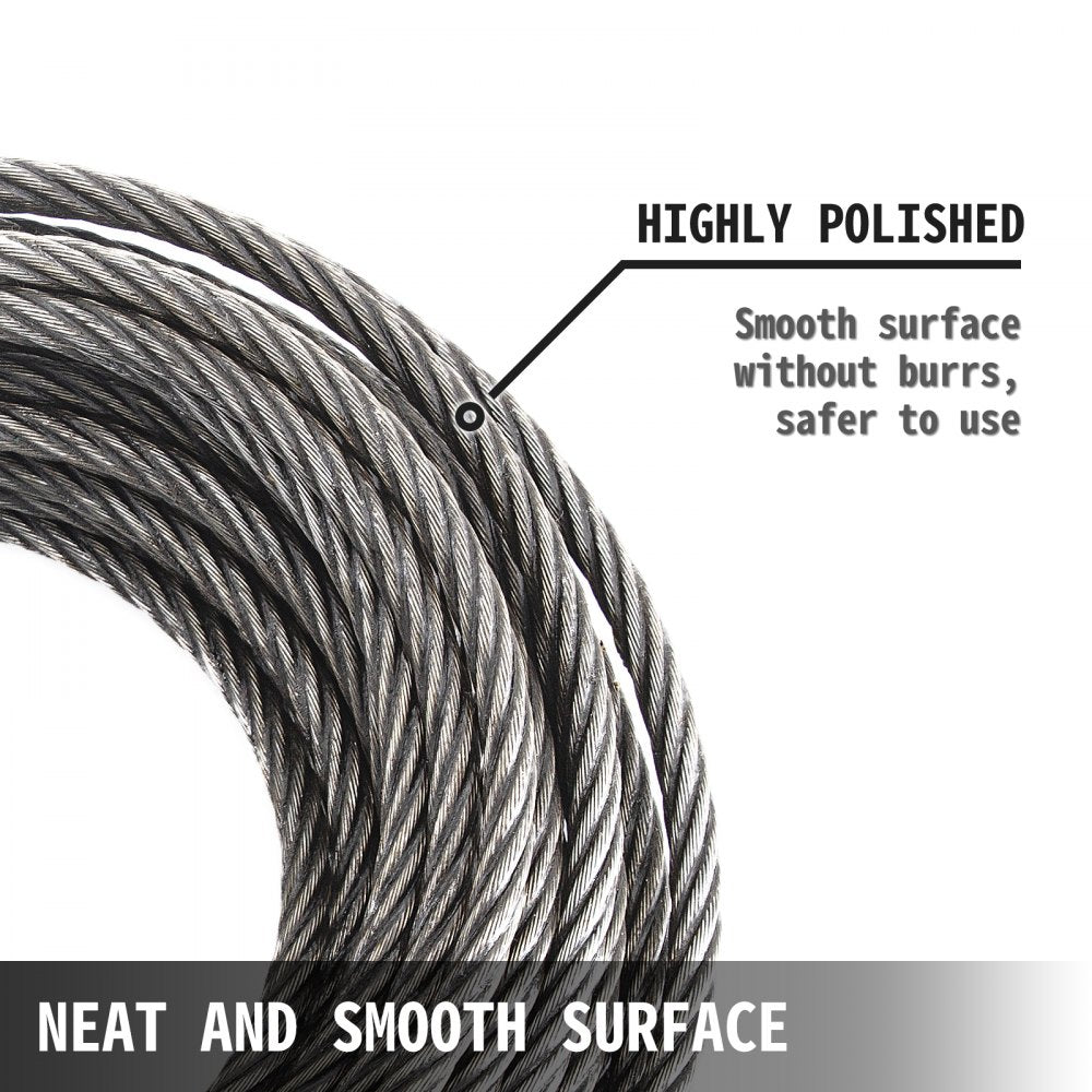 VEVOR Winch Cable 4400 lbs Capacity, Winch Wire Cable 50 Ft Length, Steel Cable Wire Rope with Self-locking Swivel Hook, 3/8 Inch Steel Core Winch Cable with Hook, for Truck Towing Lifting Pulling