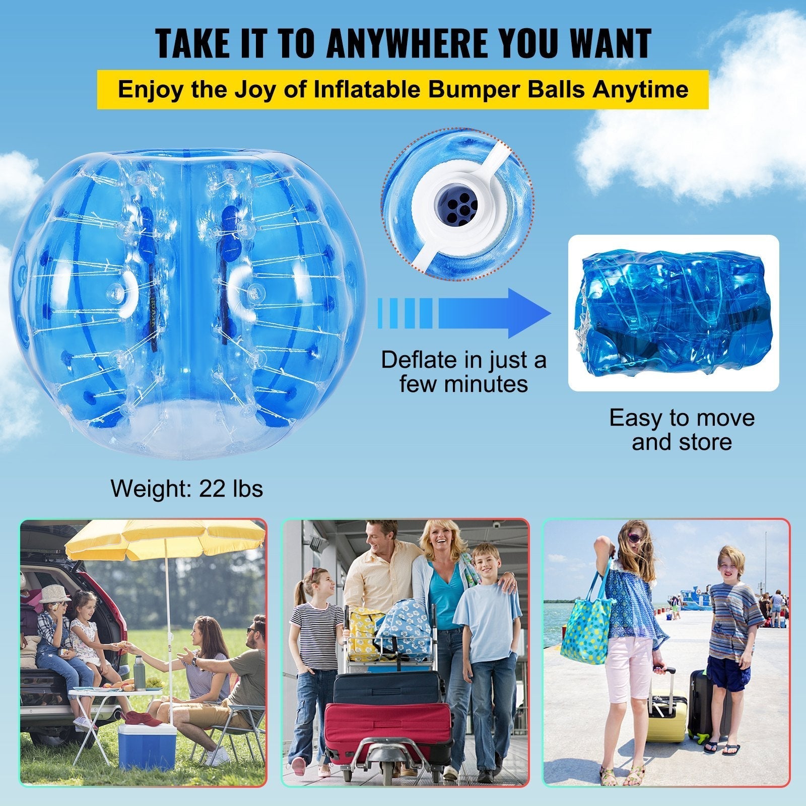 VEVOR 2PCS Inflatable Bumper Ball 5 FT / 1.5M Diameter, Bubble Soccer Ball, Blow It Up in 5 Min, Inflatable Zorb Ball for Adults or Children (5 FT, Red & Blue)