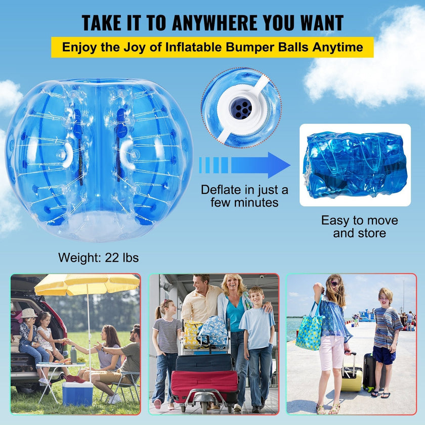 VEVOR 2PCS Inflatable Bumper Ball 5 FT / 1.5M Diameter, Bubble Soccer Ball, Blow It Up in 5 Min, Inflatable Zorb Ball for Adults or Children (5 FT, Red & Blue)