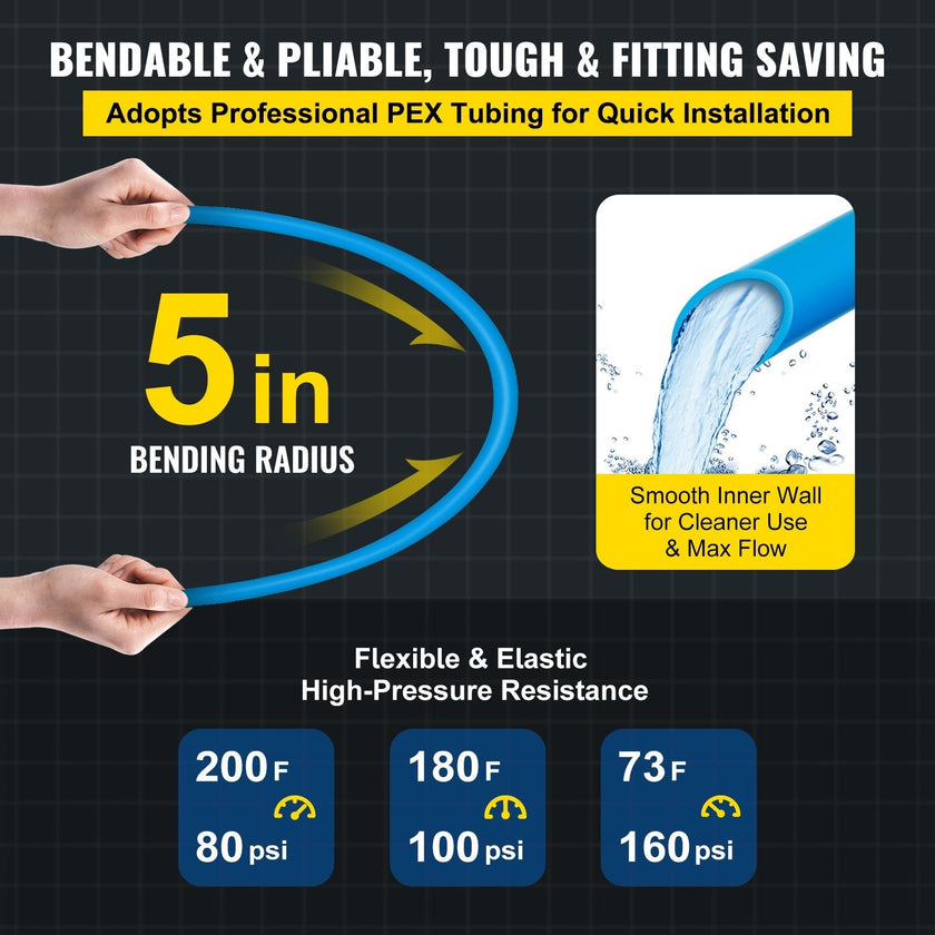 VEVOR PEX Tubing Oxygen Barrier - 2 Rolls of 1/2 Inch X 300 Feet Tube Coil - EVOH PEX-B Pipe for Residential Commercial Radiant Floor Heating Pex Pipe (1/2