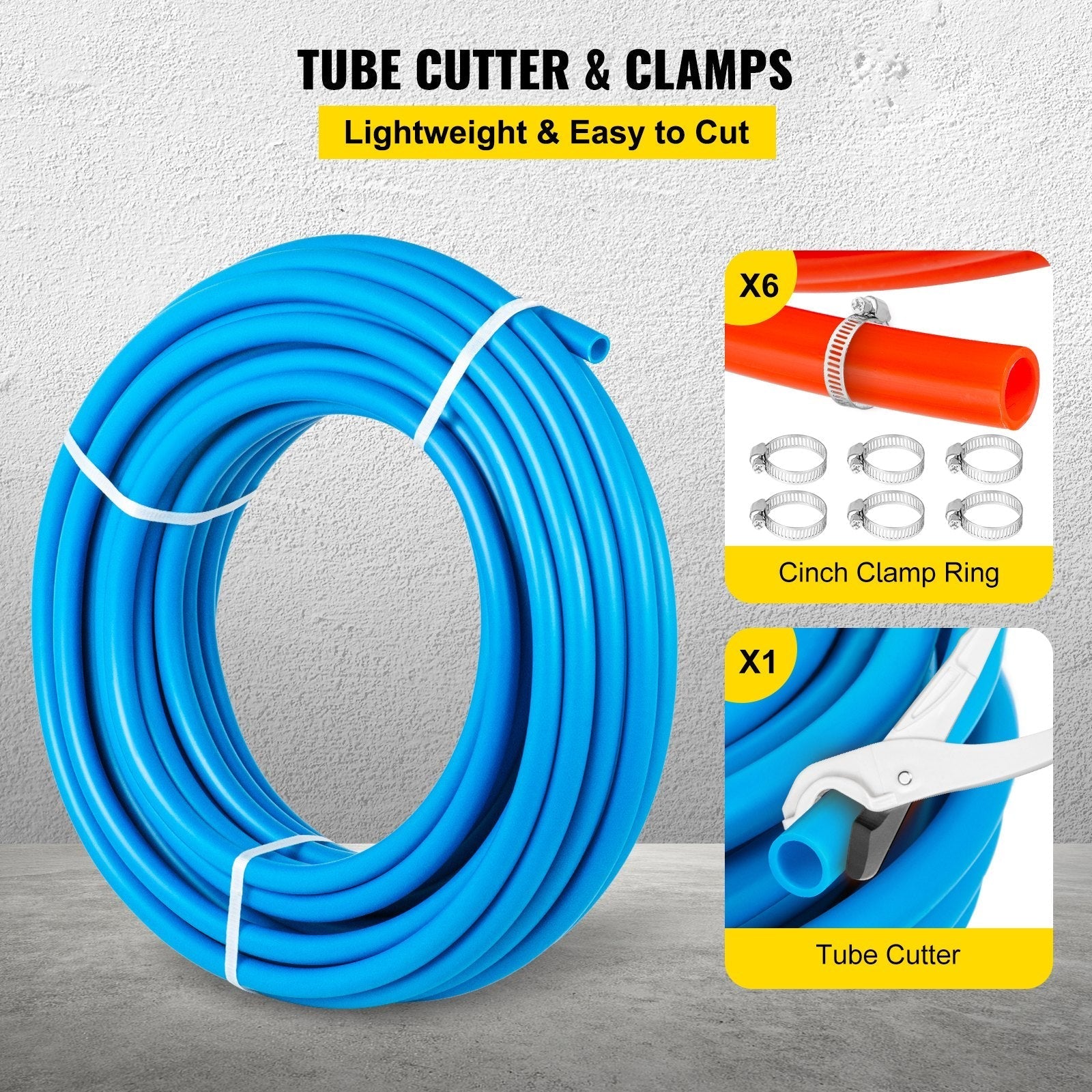 VEVOR PEX Tubing Oxygen Barrier - 2 Rolls of 1/2 Inch X 300 Feet Tube Coil - EVOH PEX-B Pipe for Residential Commercial Radiant Floor Heating Pex Pipe (1/2
