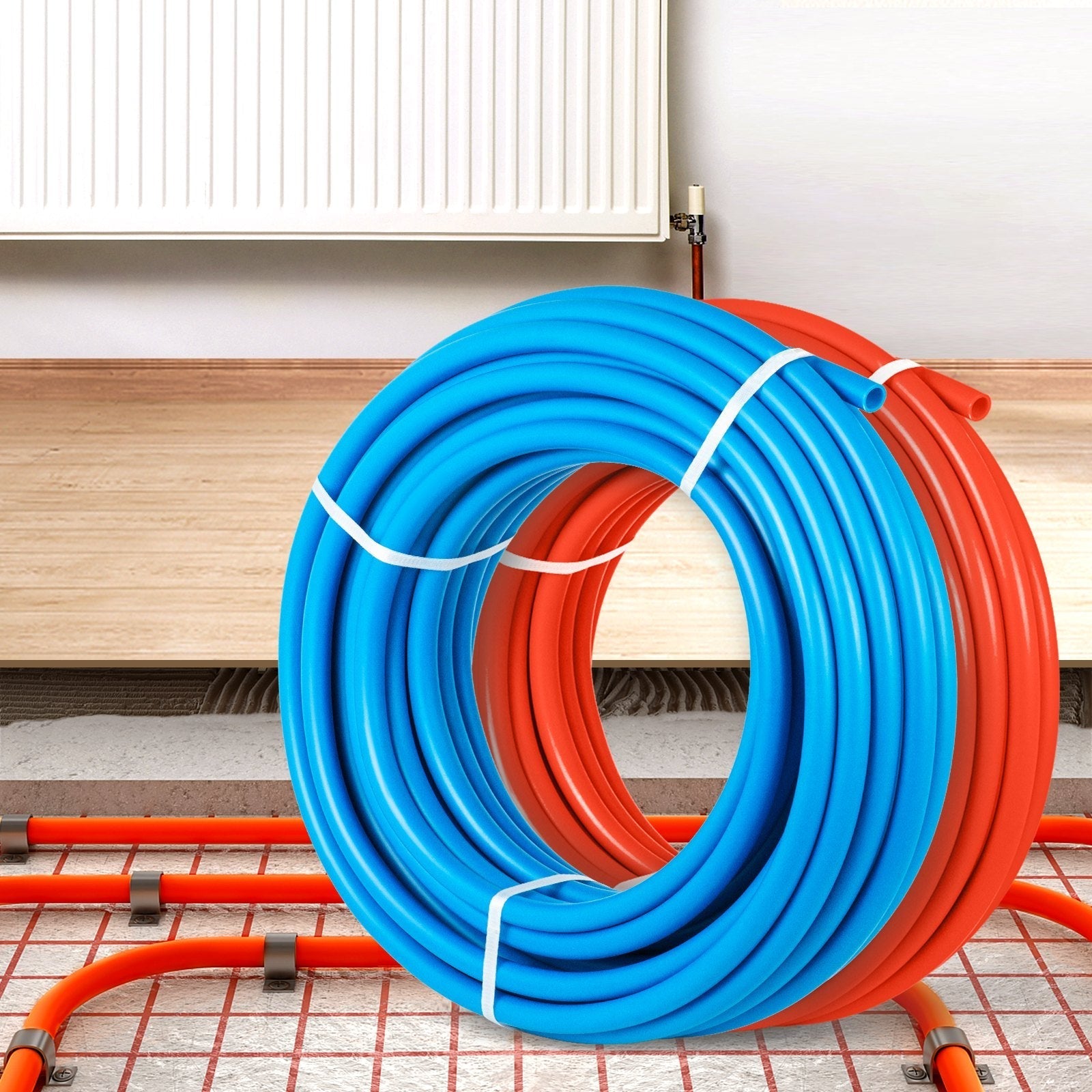 VEVOR PEX Tubing Oxygen Barrier - 2 Rolls of 1/2 Inch X 300 Feet Tube Coil - EVOH PEX-B Pipe for Residential Commercial Radiant Floor Heating Pex Pipe (1/2
