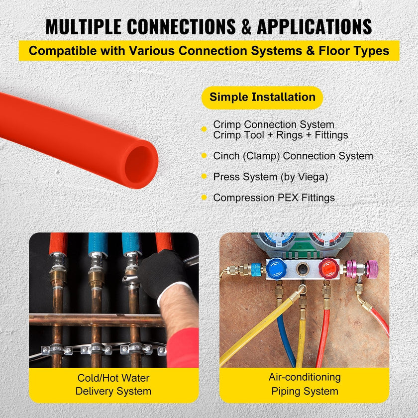 VEVOR 1/2 Inch PEX Tubing Potable Water Tube 300 FT PEX-B Plumbing Pipe Non-Barrier Radiant Heating Pex Coil for Water Plumbing Open Loop Hydronic Heating Systems (1/2