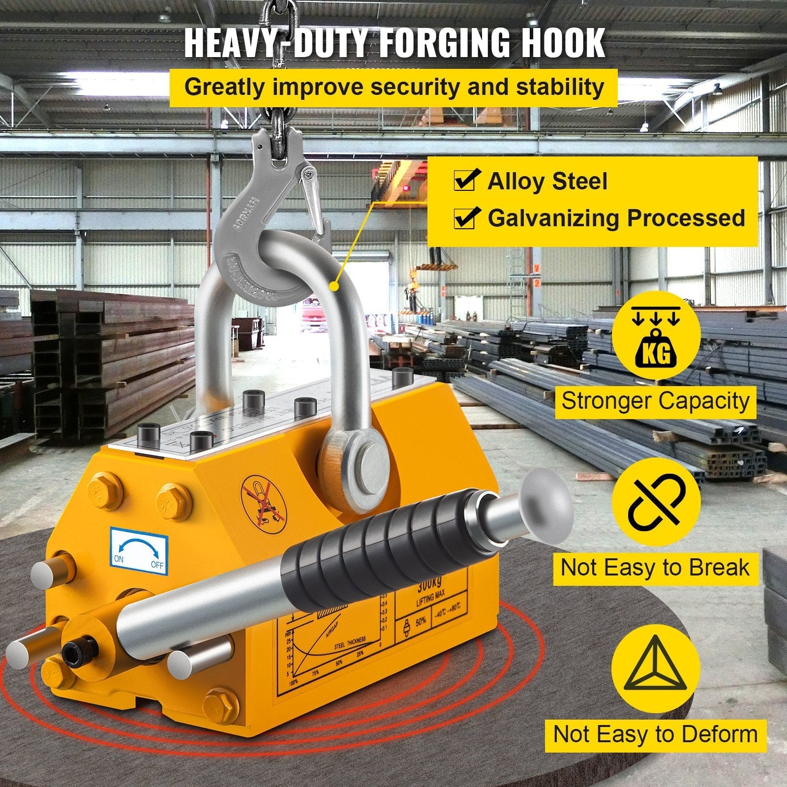 VEVOR Lifting Magnet with Release,660 Lbs Pulling Force - Steel Magnetic Lifter,Neodymium - Permanent Lift Magnets,Heavy Duty - for Hoist, Shop Crane, Block, Board