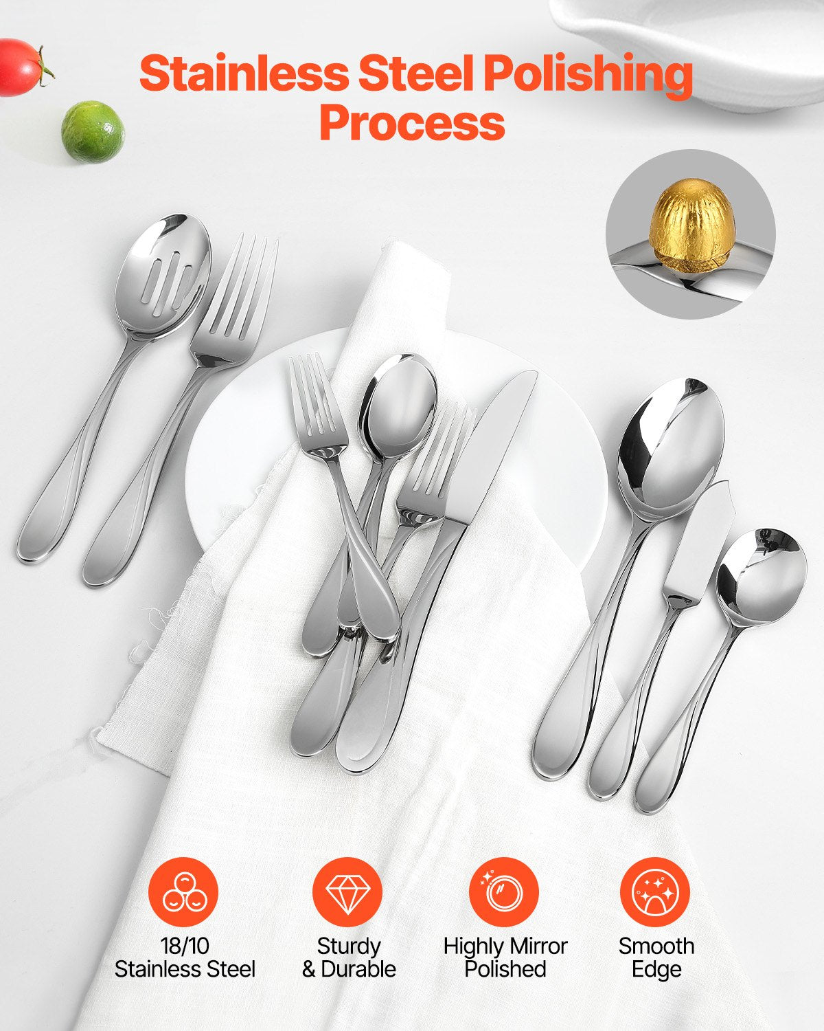 VEVOR 65-Piece Silverware Set Stainless Steel Cutlery Flatware Utensils for 12